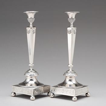 A pair of late Gustavian candlesticks, mark of Olof Hellbom, Stockholm 1798.