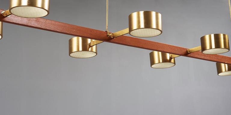 A Hans Agne Jakobsson brass and teak ceiling lamp, Markaryd Sweden 1960-70's.