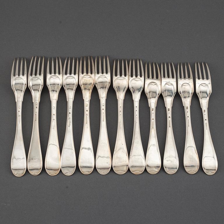 Matgafflar 12 st, silver, av Westerstråhle och Floberg, Stockholm 1802-1809.