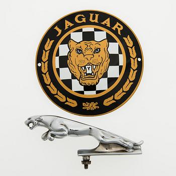 CAR MASCOT and ENAMEL SIGN, Jaguar.