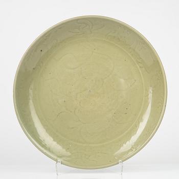 A celadon dish, Ming (1368-1644), for South East Asian market.