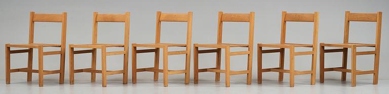 JOHN KANDELL, six oak chairs for S:t Nicolai chapel, Helsingborg, Sweden 1956, probably executed by cabinetmaker David Sjölinder.