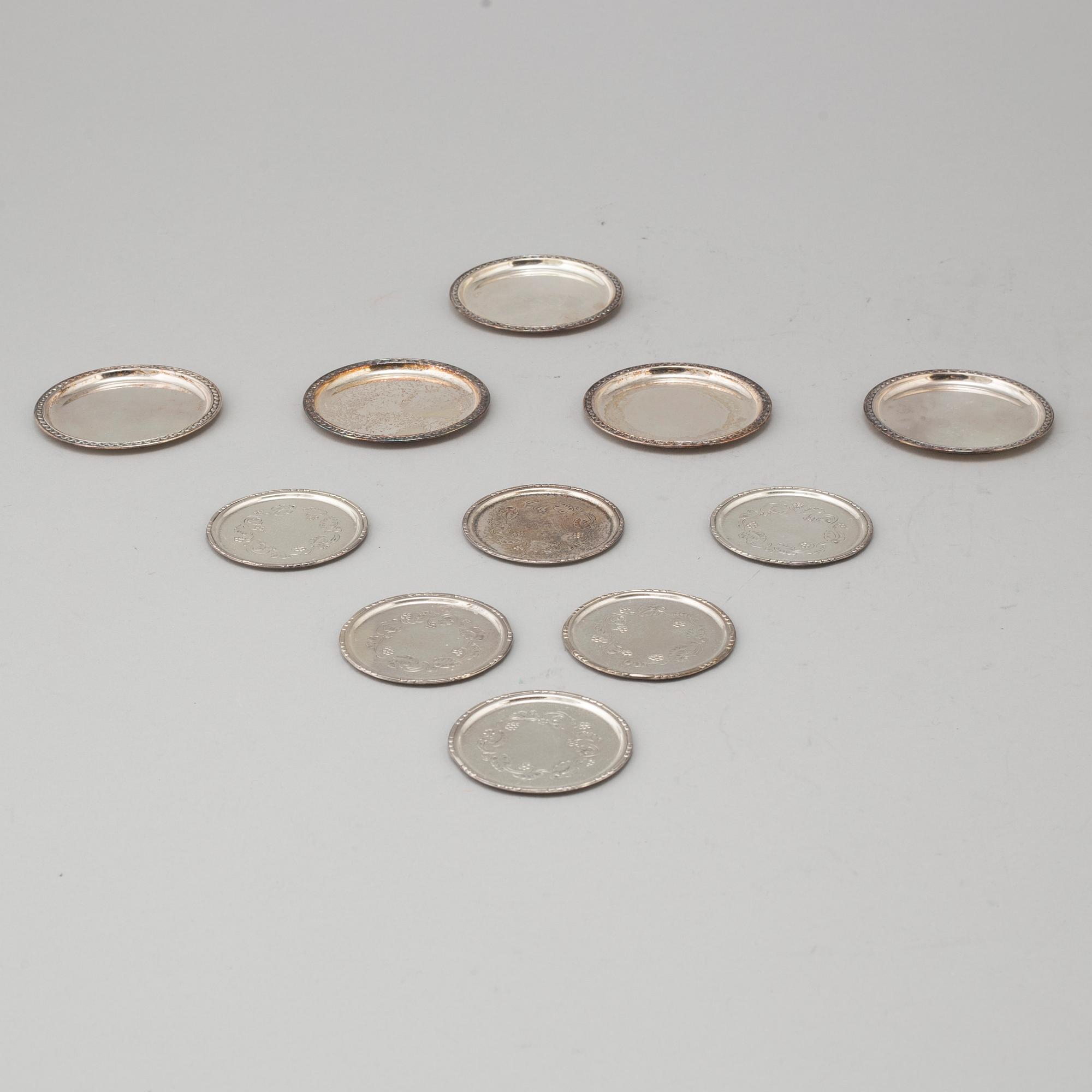 GLASUNDERLÄGG/COASTERS, 11 st, silver. Georg Jensen, sterling, Danmark respektive GAB, Stockholm, 1963-5.