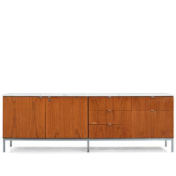 3. Florence Knoll, a walnut and white marble top sideboard, probably produced on license by Nordiska Kompaniet, Sweden 1960's.