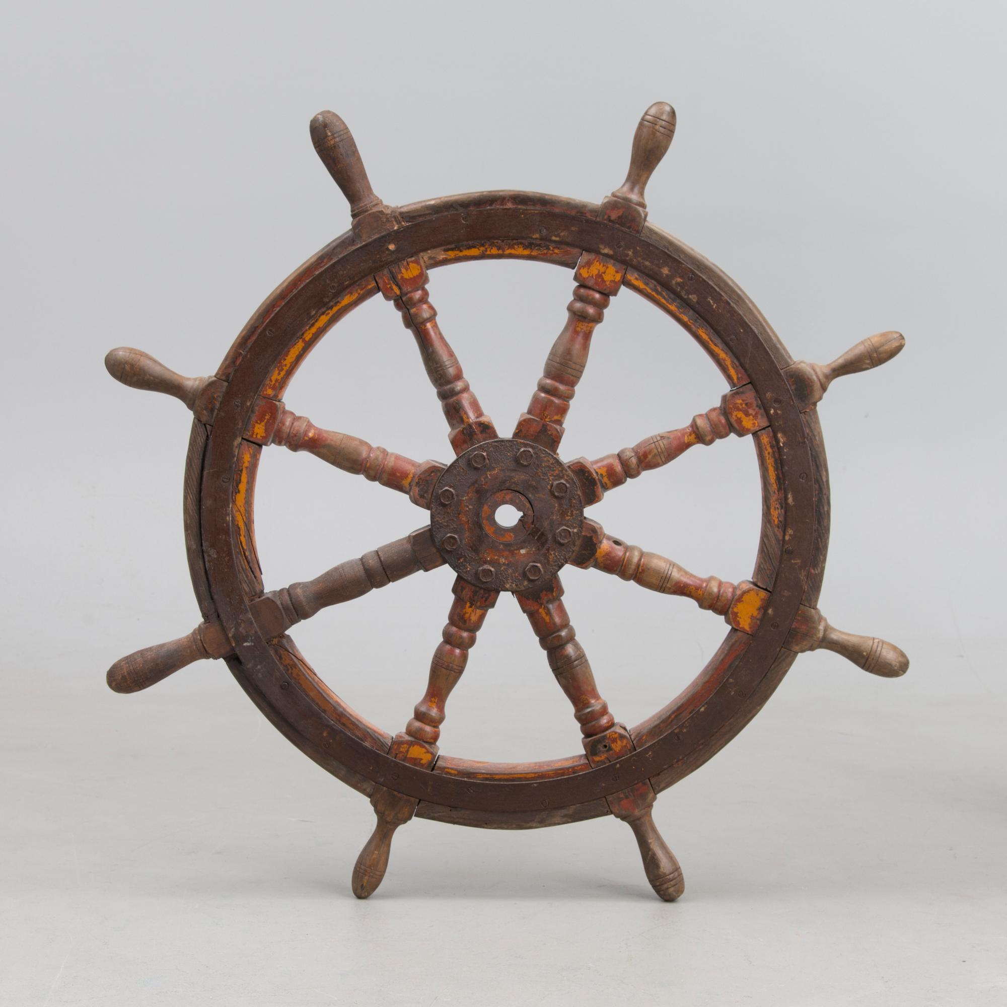 Nautical wooden steering wheel, 20th Century.