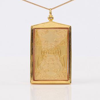 HÄNGE, 14K guld, emaljerad dekor.