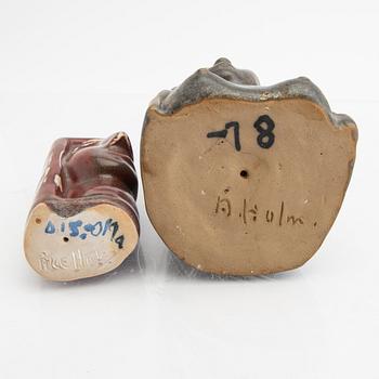 Åke Holm, a set of three signed figurines and a wall plaque.
