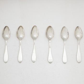 Carl Fredrik Seseman, six silver spoons, model "Rococo", Arboga 1804-1809.