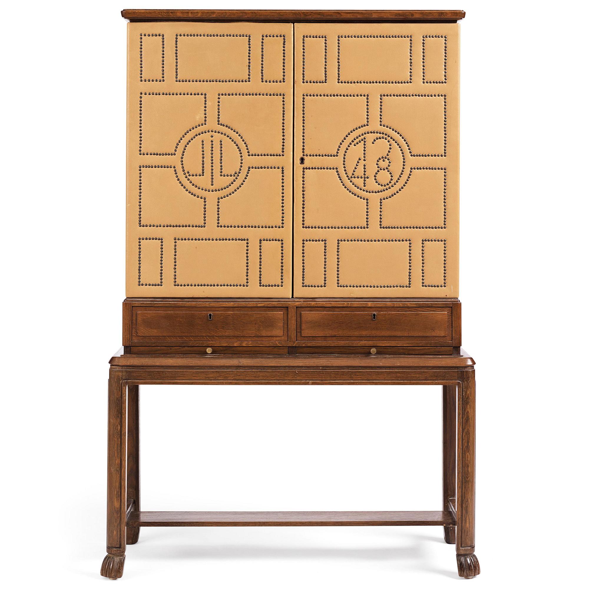 Otto Schulz, a Swedish Modern oak and faux leather bar cabinet, Boet, Gothenburg, 1948.