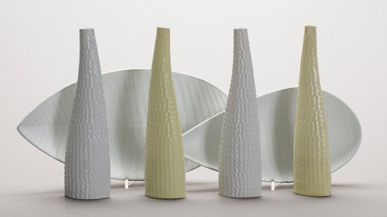 VASER , 4 st samt FAT 2 st. "Reptil", Stig Lindberg Gustavsbergs studio, carrara, 1900-talets mitt.