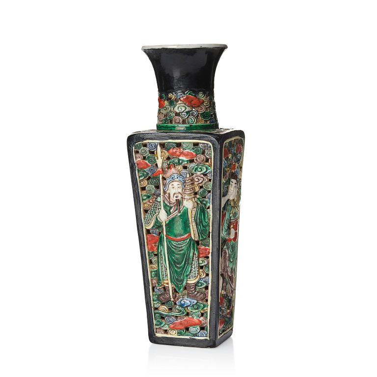 A famille noire pireced vase, Qing dynasty, 19th Century.