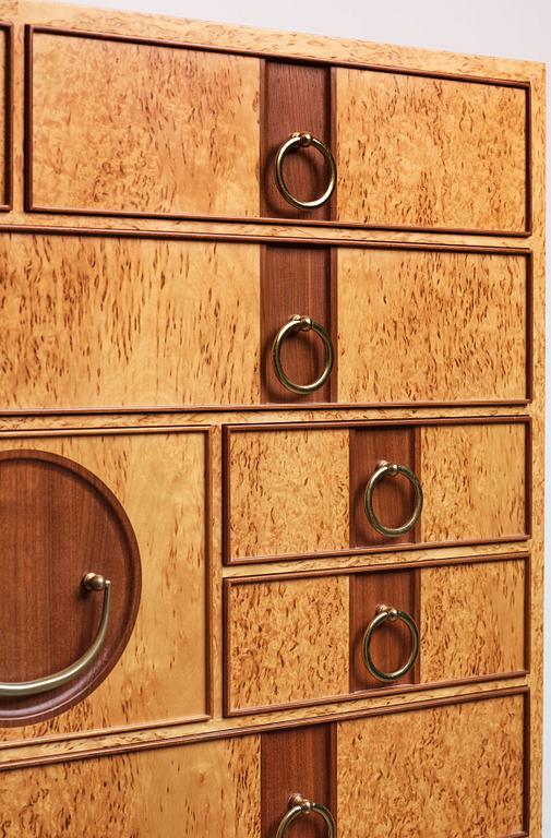 Josef Frank, a birch burrwood and padouck cabinet on stand, model 2215, Svenskt Tenn Sweden probably 1960-70's.