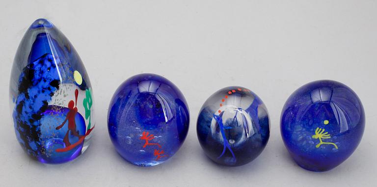 SKULPTURER, 4 st, glas, Carlos Pebaque, Gullaskruf, signerade.