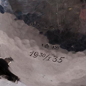 SOCKERSKÅL och GRÄDDSNÄCKA, silver, finska kontrollstämplar, Tyskland 1930-tal. Vikt 359,6 g.