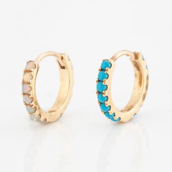 A pair of earrings in 14K gold with opals and turquoises, Maria Tash.