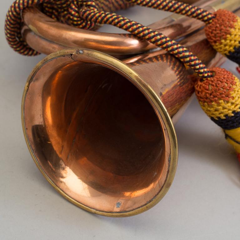 A first half of the 20th century copper and brass Royal Artillery Bugle from Egnland.