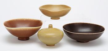 Three Berndt Friberg stoneware bowls and a vase, Gustavsberg studio 1954-1976.