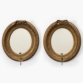 A pair of gilt-gesso one-branch girandole mirrors, later part 19th century.