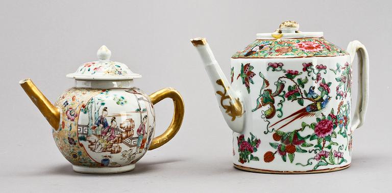 TEKANNOR, 2 st, porslin, Kina, 1800/1900-tal.