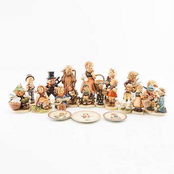 Figurines 17 pcs and plates 3 pcs Goebel MJ Hummel Germany mid-20th century porcelain.