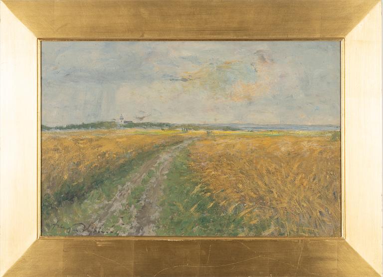 Birger Hjelm, olja på pannå, signerad.