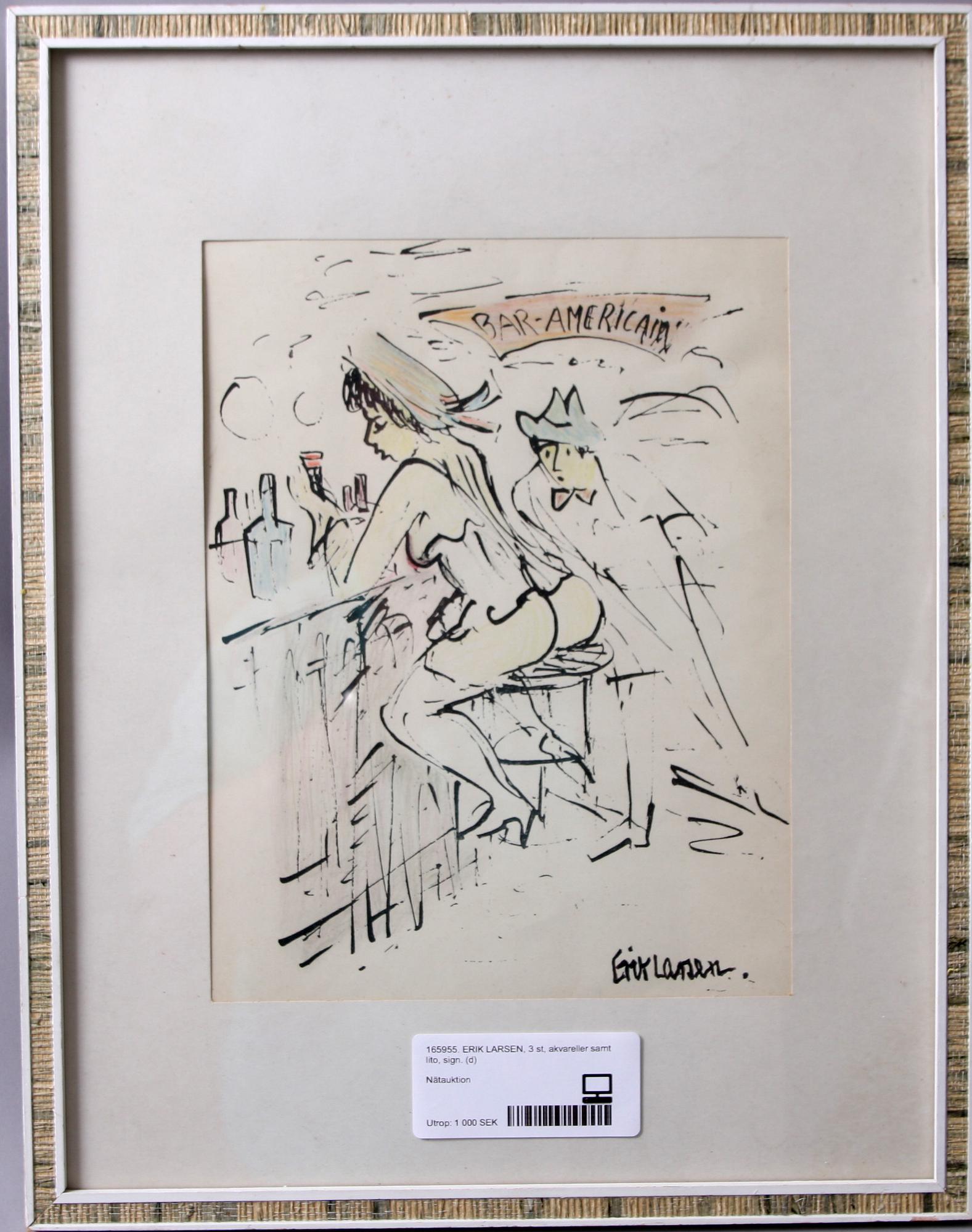 ERIK LARSEN, 3 st, akvareller samt lito, sign.
