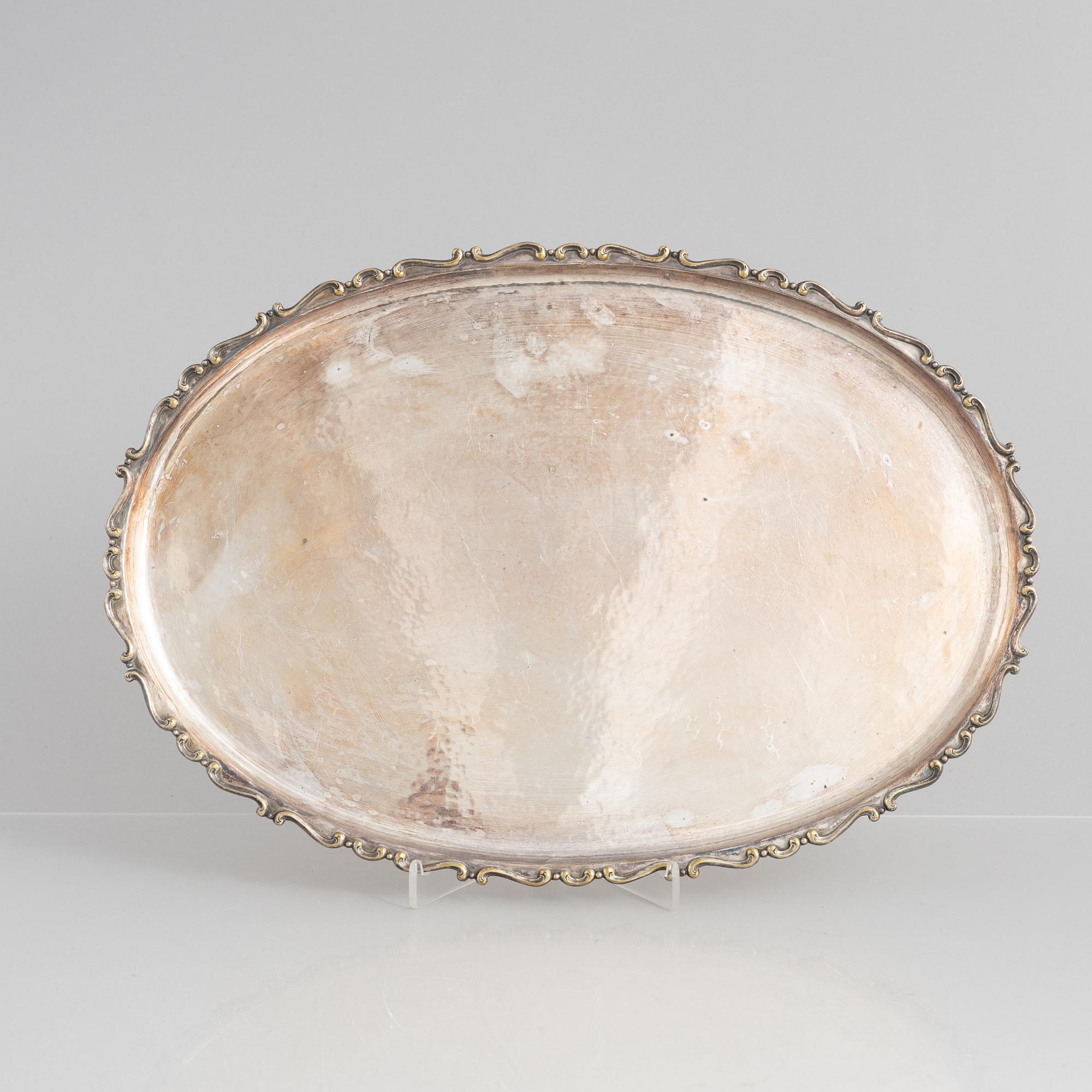 K Anderson, kaffeservis, 3 delar, silver, Stockholm 1936. Nysilverbricka samma modell medföljer.