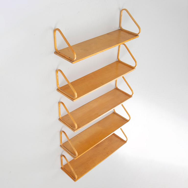 Alvar Aalto, shelves, 5 pcs, model 112, Ernst Sundh's Honorary Award, Artek, 1950s.