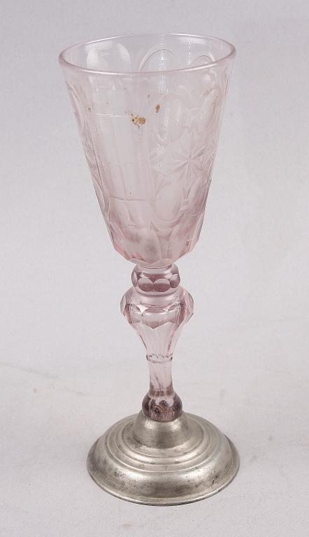 POKALGLAS, glas och tenn, 1700-tal.