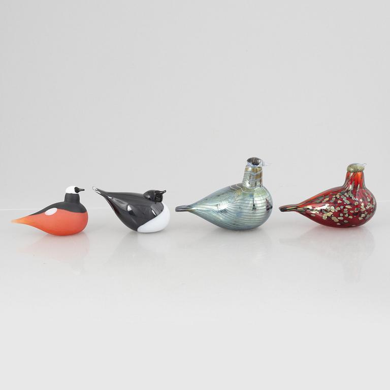 Oiva Toikka, glasfåglar, 4 st, Nuutajärvi Notsjö, Finland.