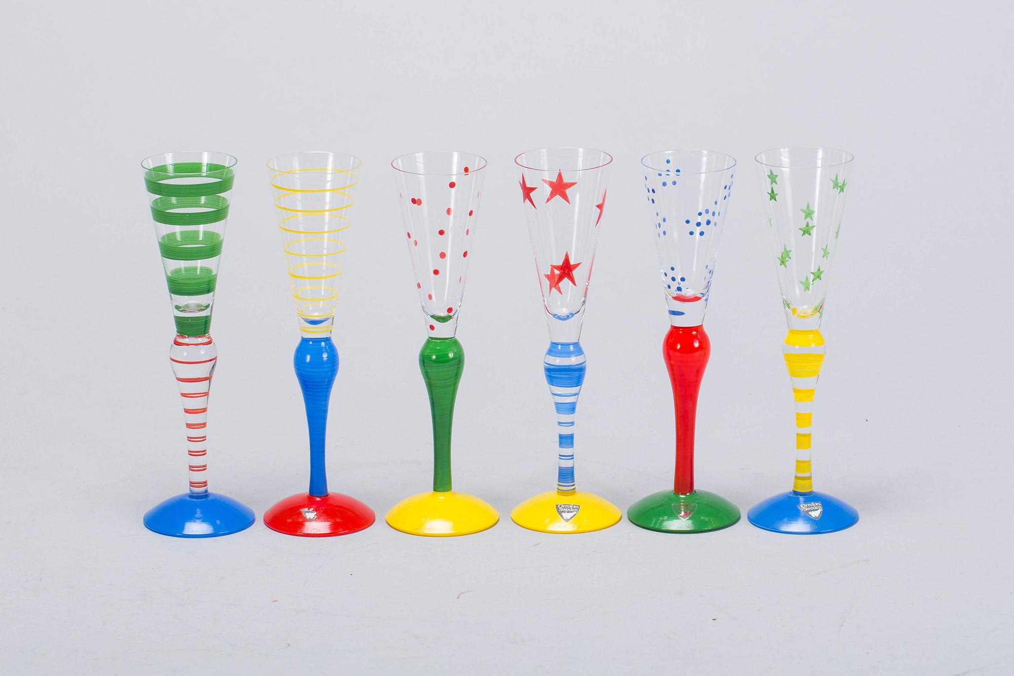 SNAPSGLAS, 6 st. Orrefors "Clown", design Anne Nilsson.