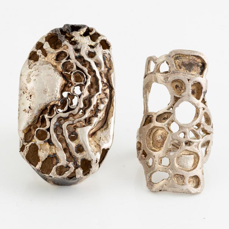 Lars Arby, six rings, silver, Gothenburg approx. 1966 and 1976.