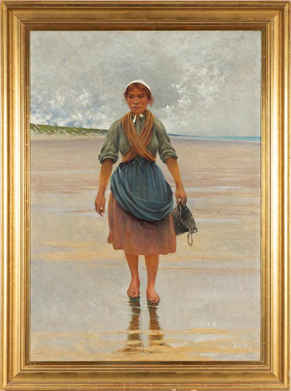 August Hagborg, Fiskarflicka på stranden. Motiv från Normandie.