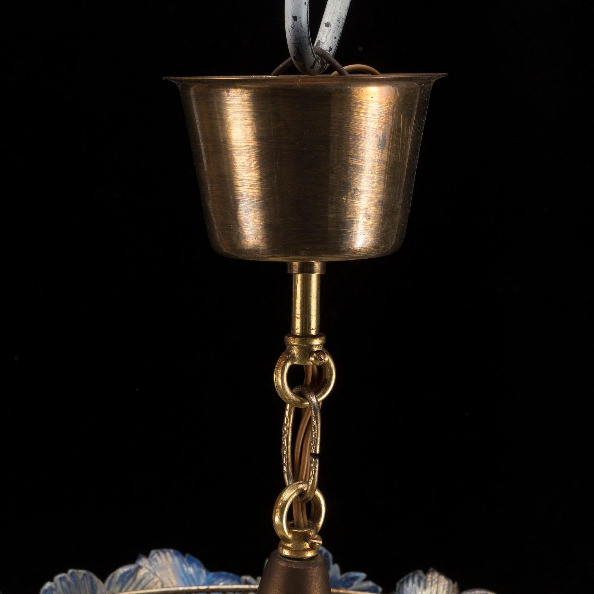 A 20th century glass and brass ceiling light, probably Murano, Italy.