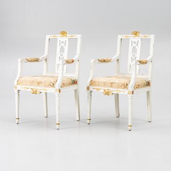 Karmstolar, ett par, Lindome, omkring år 1800, sengustavianska.