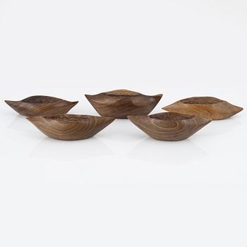 Magnus Ek, a set of five walnut wood canapé holders for Oaxen Krog.