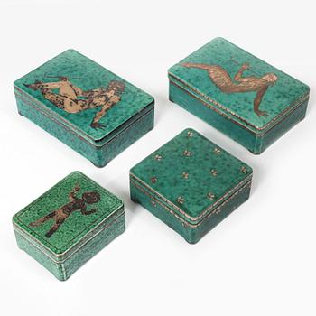Wilhelm Kåge, four 'Argenta' stoneware boxes, Gustavsberg.