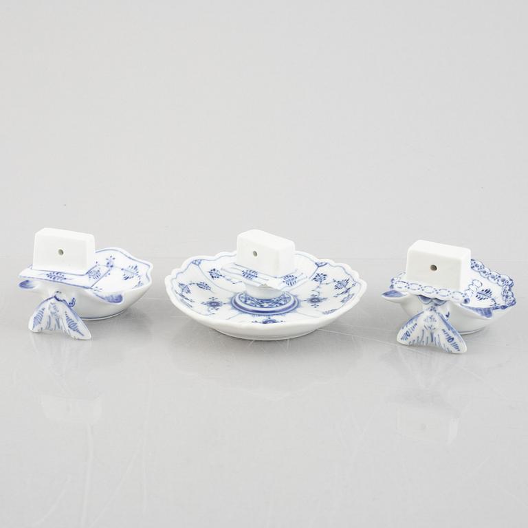 Three 'Blue Fluted' / 'Musselmalet' porcelain matchbox stands, Royal Copenhagen, models 136, 546, 2044, 1898-1923.