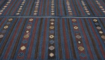 BARBRO NILSSON, carpets, 2 pieces, flat weave, 238,5 x 101 resp. 181,5 x 81 cm, "Blåbär, mörk", signed AB MMF BN.