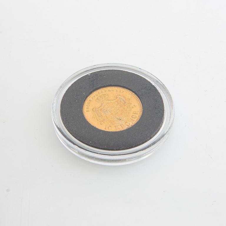 Guldmynt Sverige, Oscar II 10 kr, 1883.