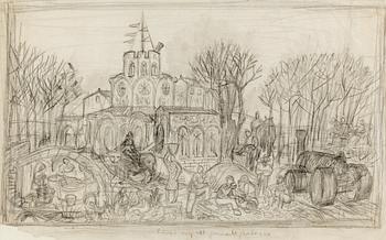 PETER WEISS, teckningar, 2 stycken, blyerts på papper samt krita på papper, varav en signerad.