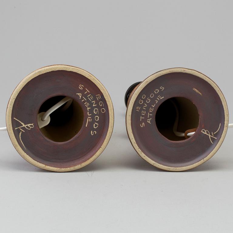 BRUNO KARLSSON, a pair of stoneware table lights from EGO stengods ateljé, 1960-tal.
