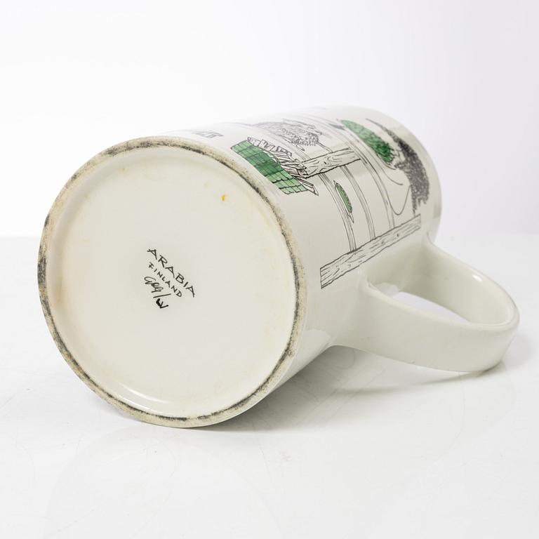 Gunvor Olin-Grönqvist, mugs, 4 pcs and a jug, Arabia, Finland, second half of the 20th century.