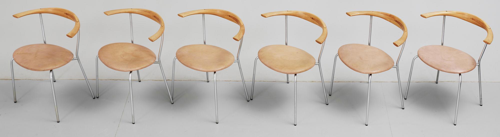 HANS J WEGNER, stolar, 6 st, Johannes Hansen, Danmark 1950-tal, modell 701.