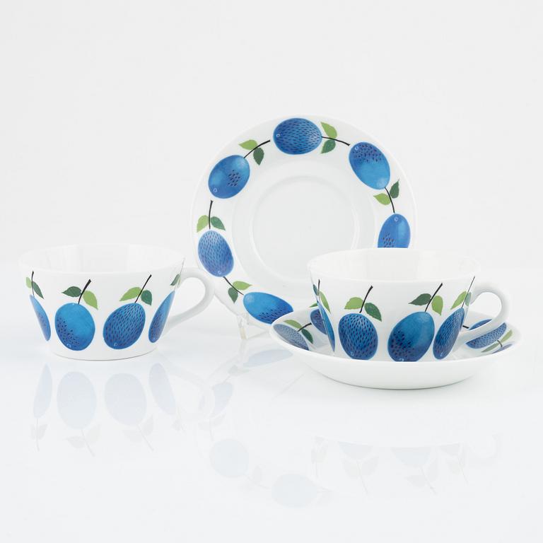Stig Lindberg, tekoppar med fat, 12 st,   benporslin, "Prunus", Gustavsberg.