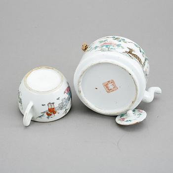 KANNOR, 2 st, porslin, Kina, 1800-tal.