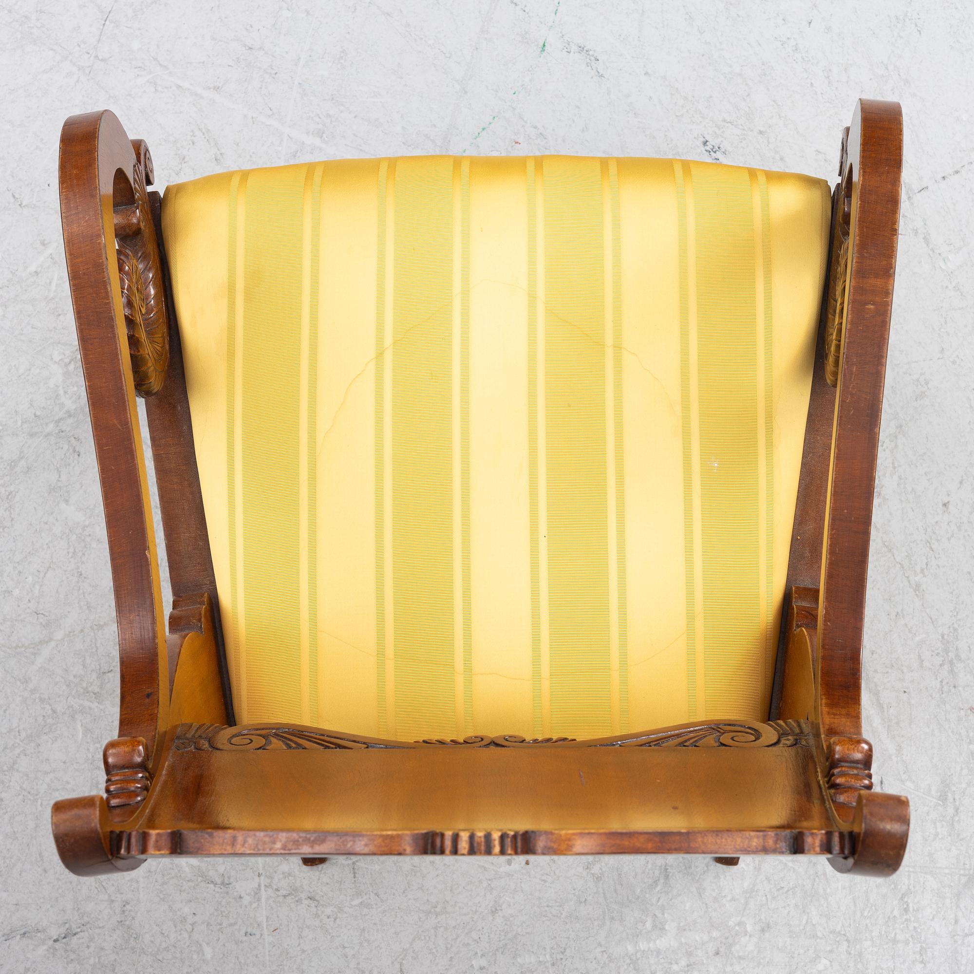 A pair of Russian/Baltic Empire mahogany armchairs, 1830's/40's.