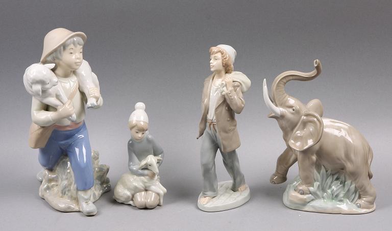FIGURINER, 4 st, porslin, Spanien. Bl.a. Lladro.