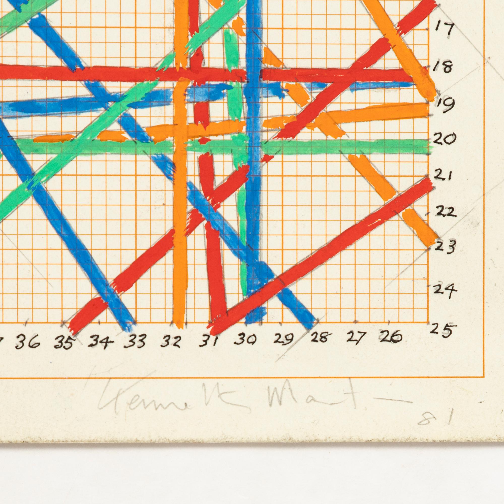 Kenneth Martin, blandteknik på papper, signerad och daterad -81.