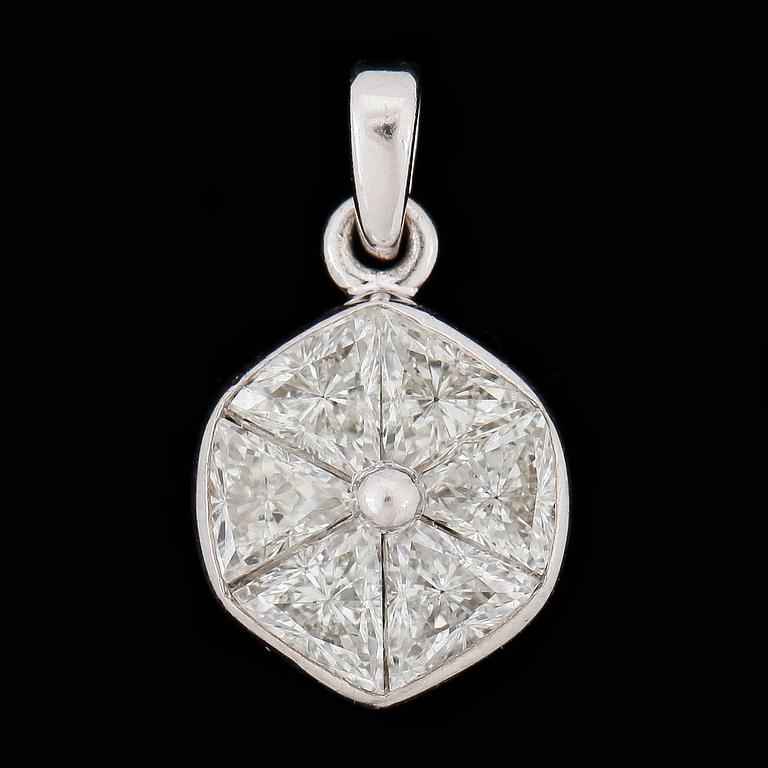 HÄNGE, 18k vitguld med 6 trillion slipade diamanter tot ca1,86ct. 2000-tal. Vikt ca 1,2g.